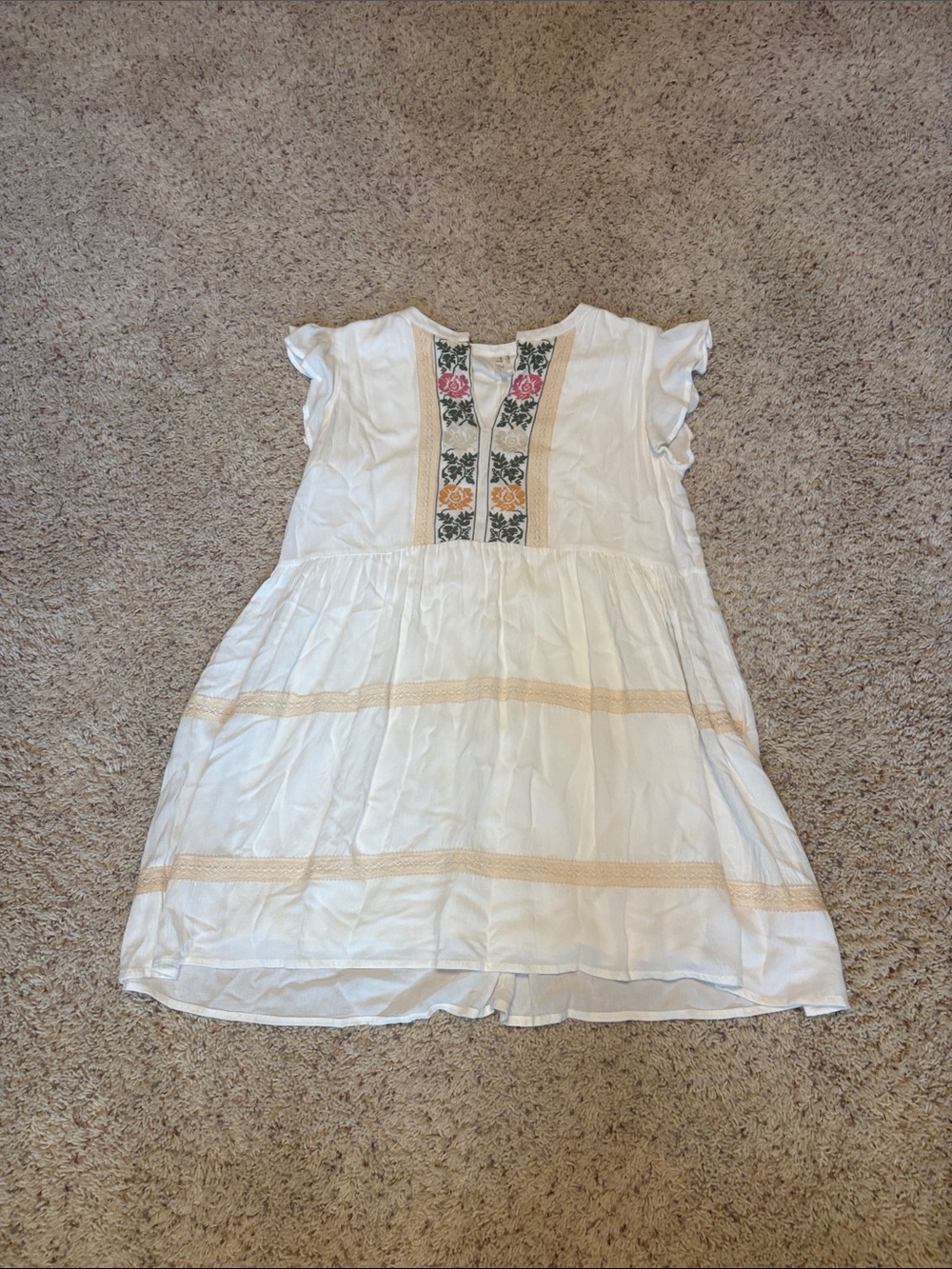 Love White Cotton Dress with Pink and Orange Floral Embroidery